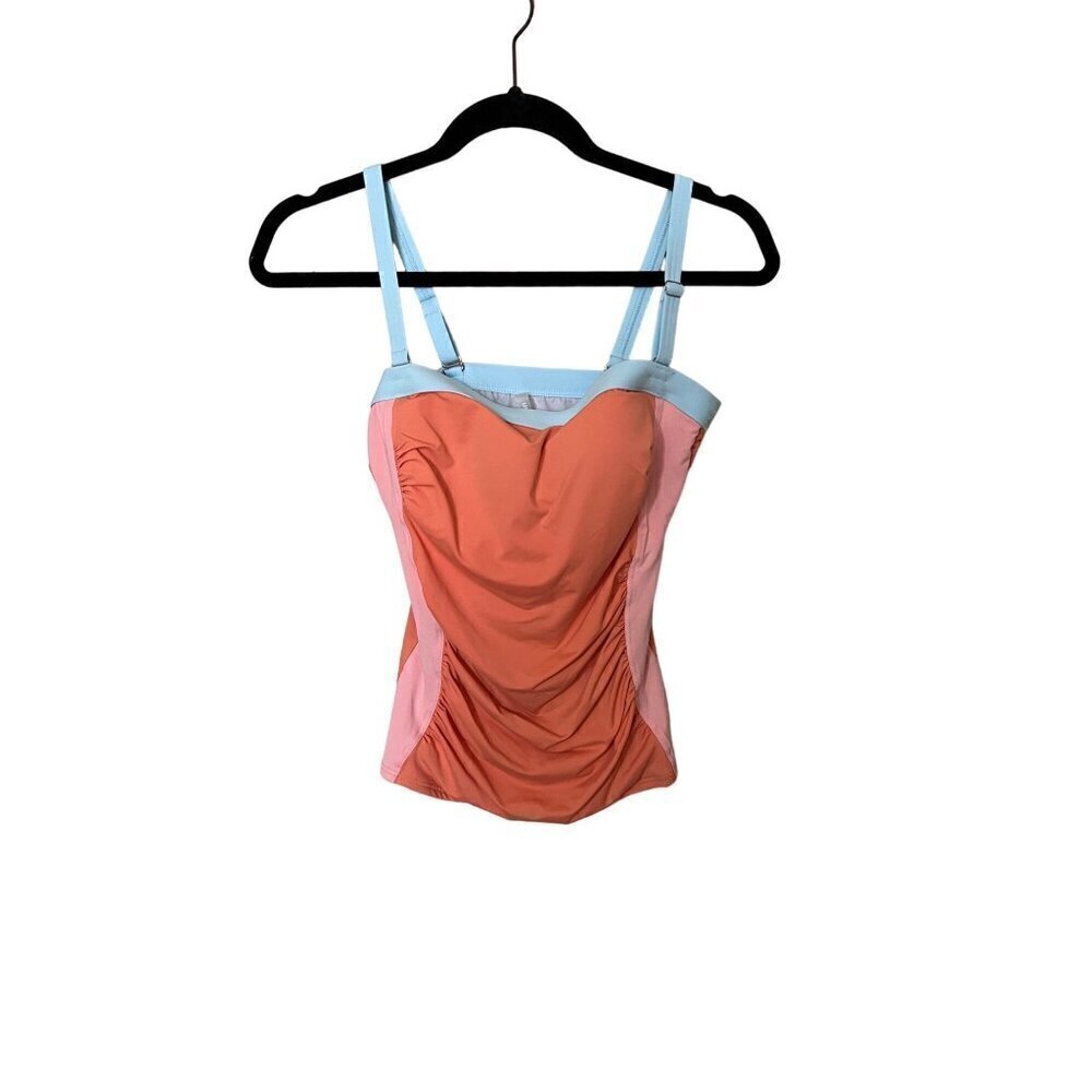 Lands End  Ruched Colorblock Tankini Top Size 2 Orange swim vacation reslrt crui